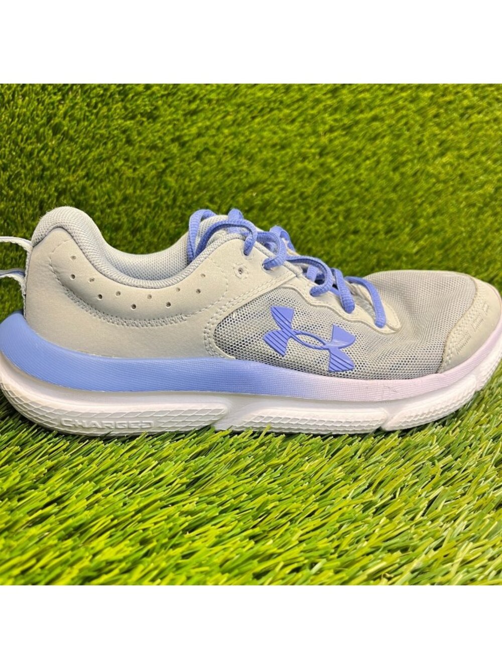Under Armour Charged Assert 10 Girls Size 5Y Gray Purple Running Shoes Sneakers